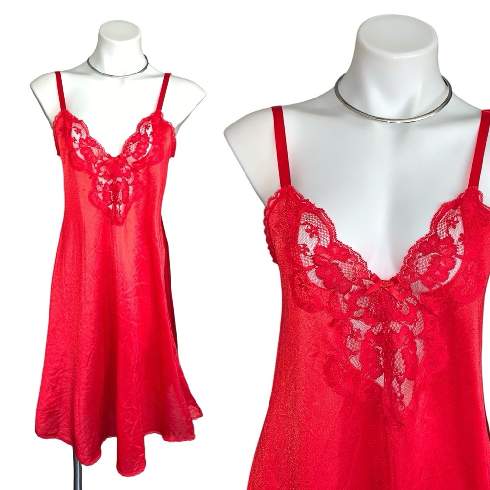 v i n t a g e :: Vibrant Floral Satin Nylon Lace Nightgown Slip Dress - Picture 1 of 14